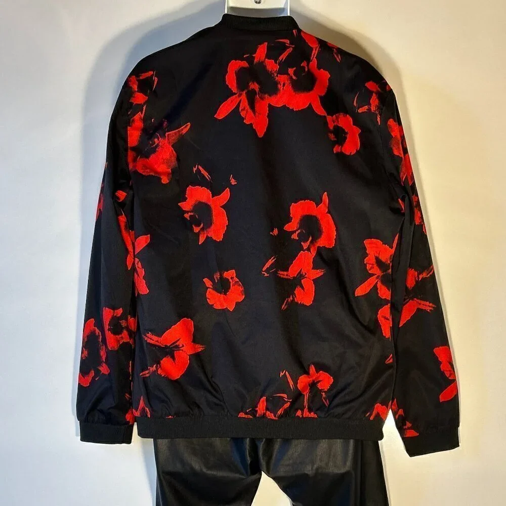 H.L.Cool Man Bomber jacket Black Abstract print Utility Waterproof Retro Y2K